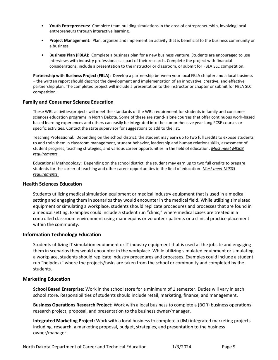 Work-Based Learning Guidance - North Dakota, Page 9