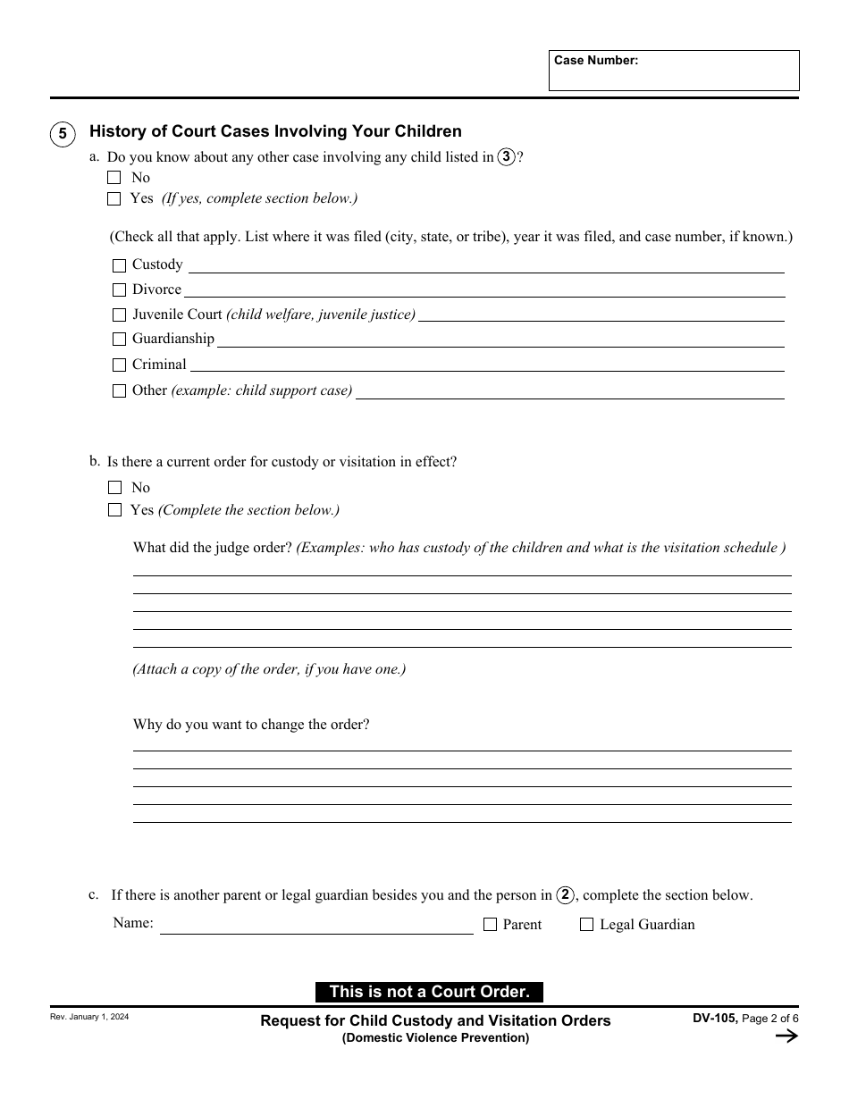Form DV-105 Request for Child Custody and Visitation Orders - California, Page 2