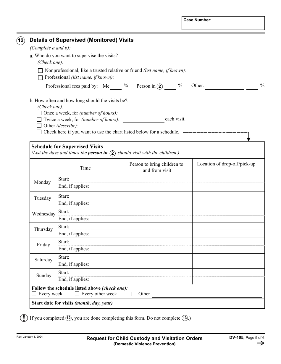 Form DV-105 Request for Child Custody and Visitation Orders - California, Page 5