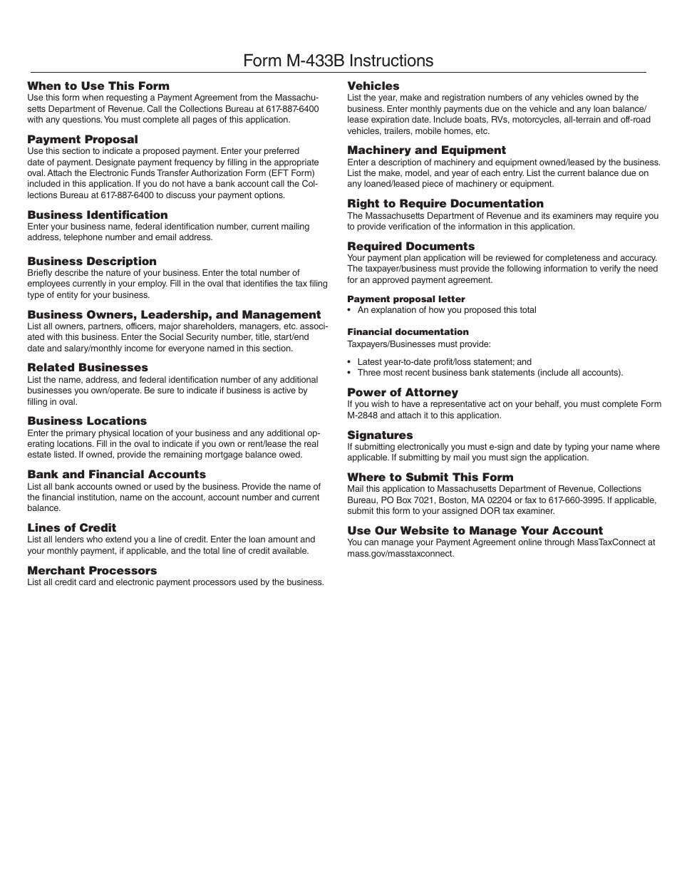 Form M-433B Statement of Financial Condition for Businesses - Financial Statement for Payment Agreement - Massachusetts, Page 5