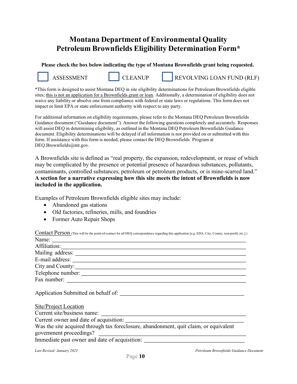 Petroleum Brownfields Guidance - Montana, Page 10