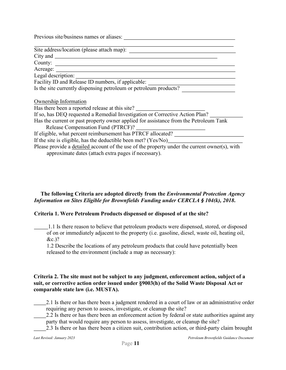 Petroleum Brownfields Guidance - Montana, Page 11