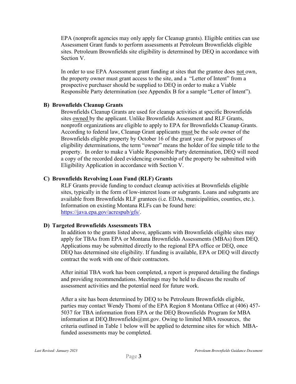 Petroleum Brownfields Guidance - Montana, Page 3