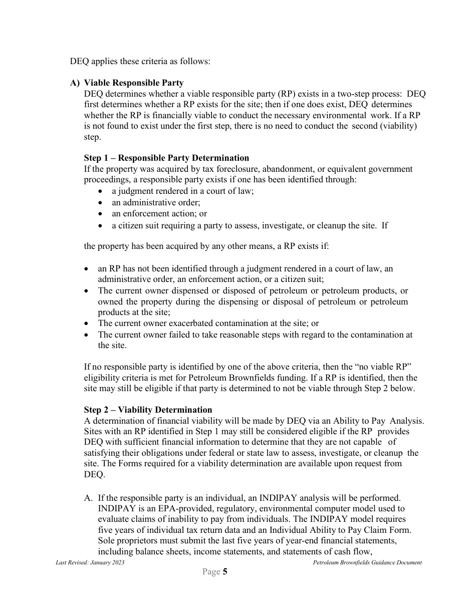 Petroleum Brownfields Guidance - Montana, Page 5