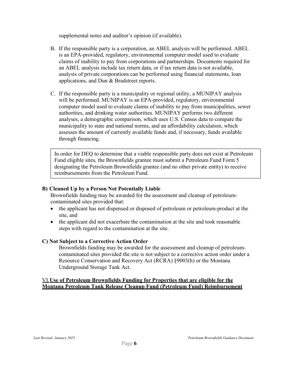 Petroleum Brownfields Guidance - Montana, Page 6