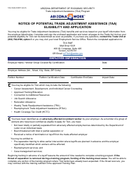 Form TAA-1065A Notice of Potential Trade Adjustment Assistance (Taa) Eligibility and Application - Arizona