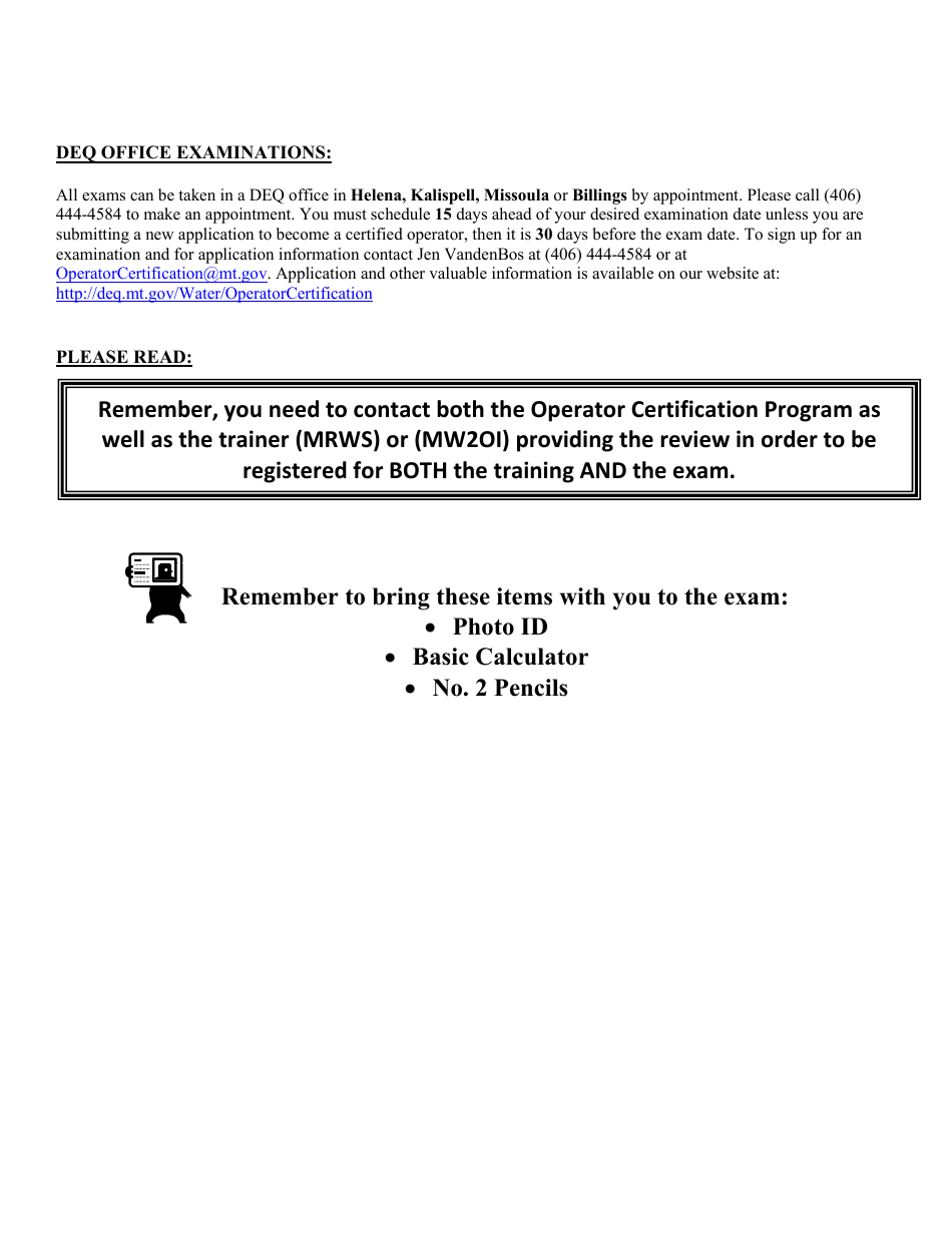 Water  Wastewater Operator Certification Exam Sign-Up - Montana, Page 2