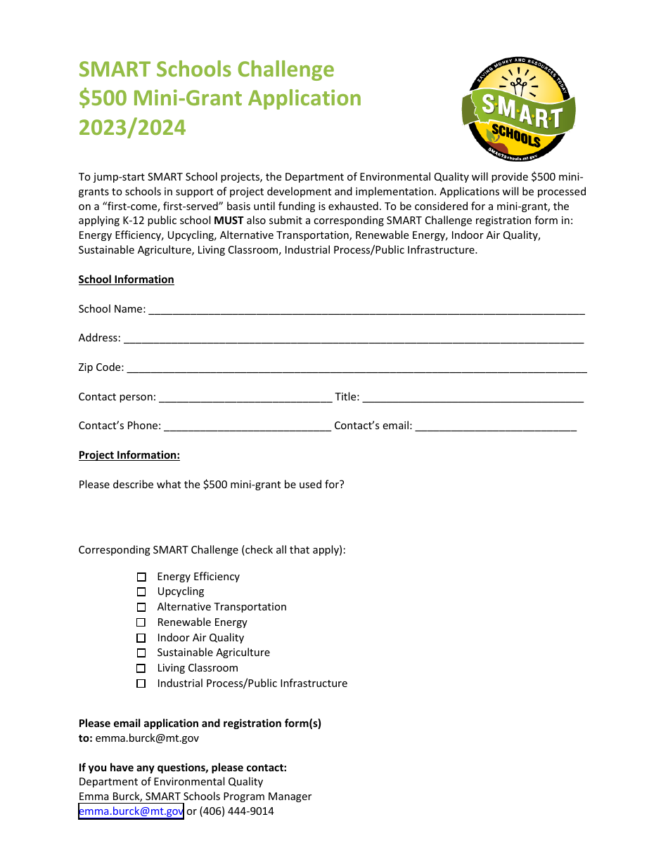 Smart Schools Challenge $500 Mini-Grant Application - Montana, Page 1