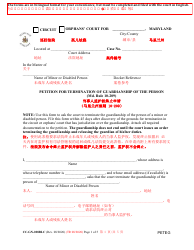 Form CC-GN-028BLC Petition for Termination of Guardianship of the Person - Maryland (English/Chinese)