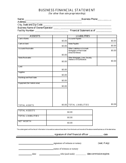 Business Financial Statement (For Other Than Sole Proprietorship) - Montana