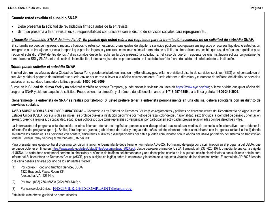 Form LDSS-4826 DD Solicitud / Revalidacion Para El Programa De Asistencia Nutricional Suplementaria (Snap) - New York, Page 2