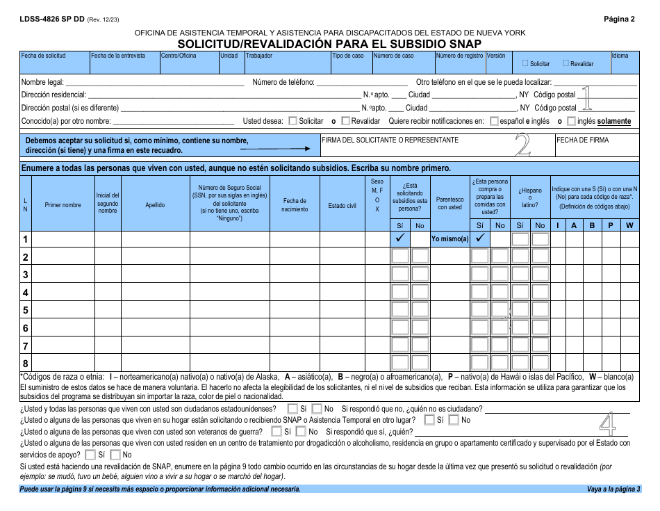 Form LDSS-4826 DD Solicitud / Revalidacion Para El Programa De Asistencia Nutricional Suplementaria (Snap) - New York, Page 3