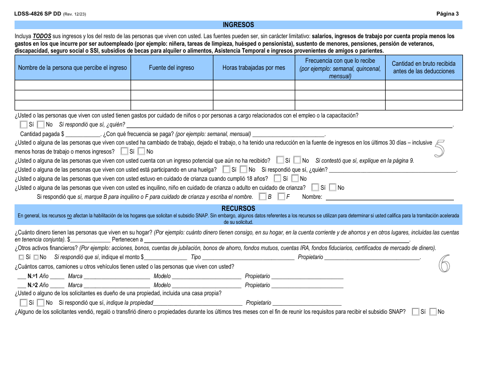 Form LDSS-4826 DD Solicitud / Revalidacion Para El Programa De Asistencia Nutricional Suplementaria (Snap) - New York, Page 4