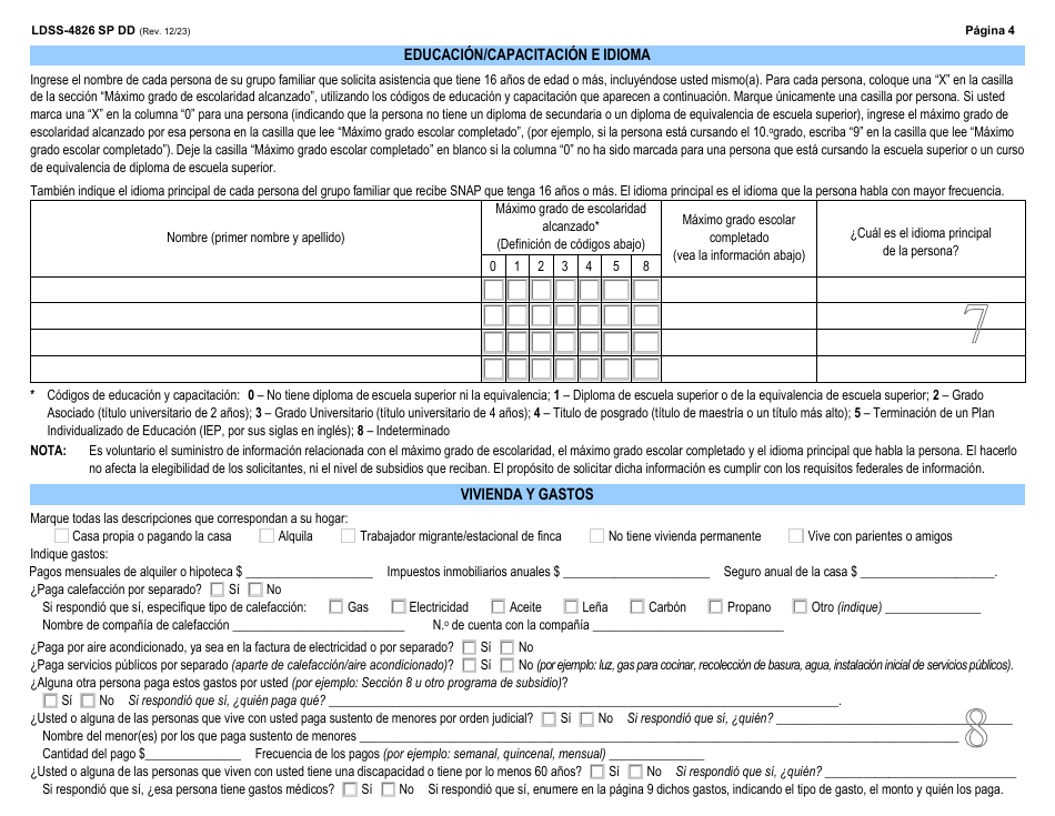 Form LDSS-4826 DD Solicitud / Revalidacion Para El Programa De Asistencia Nutricional Suplementaria (Snap) - New York, Page 5