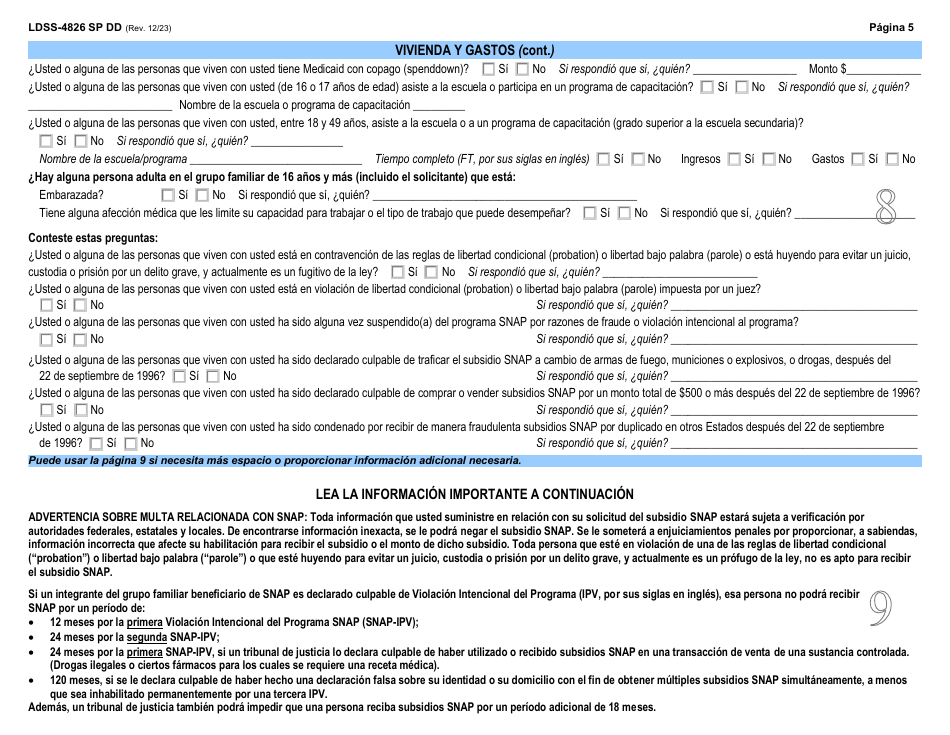 Form LDSS-4826 DD Solicitud / Revalidacion Para El Programa De Asistencia Nutricional Suplementaria (Snap) - New York, Page 6