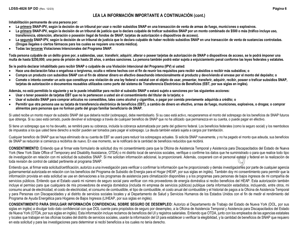 Form LDSS-4826 DD Solicitud / Revalidacion Para El Programa De Asistencia Nutricional Suplementaria (Snap) - New York, Page 7