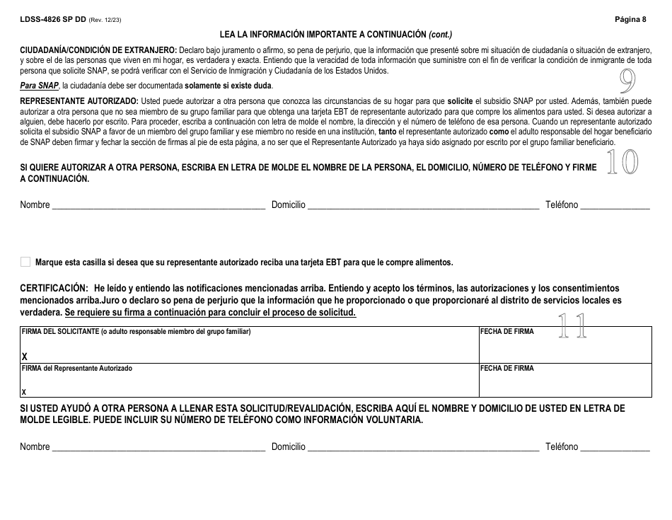 Form LDSS-4826 DD Solicitud / Revalidacion Para El Programa De Asistencia Nutricional Suplementaria (Snap) - New York, Page 9