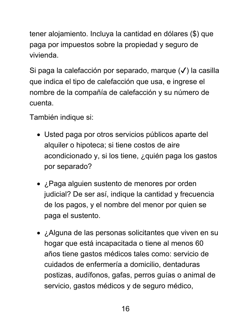 Instrucciones para Formulario LDSS-4826 LP Solicitud / Revalidacion Para El Programa De Asistencia Nutricional Suplementaria (Snap) - Letra Grande - New York (Spanish), Page 16