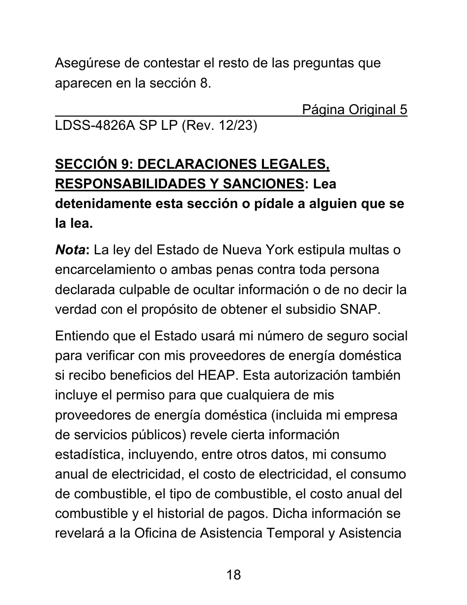 Instrucciones para Formulario LDSS-4826 LP Solicitud / Revalidacion Para El Programa De Asistencia Nutricional Suplementaria (Snap) - Letra Grande - New York (Spanish), Page 18