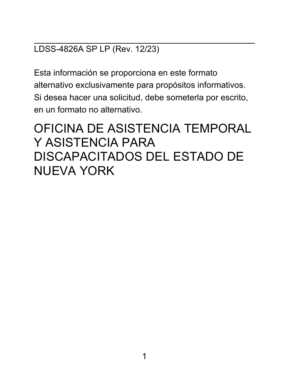 Instrucciones para Formulario LDSS-4826 LP Solicitud / Revalidacion Para El Programa De Asistencia Nutricional Suplementaria (Snap) - Letra Grande - New York (Spanish), Page 1