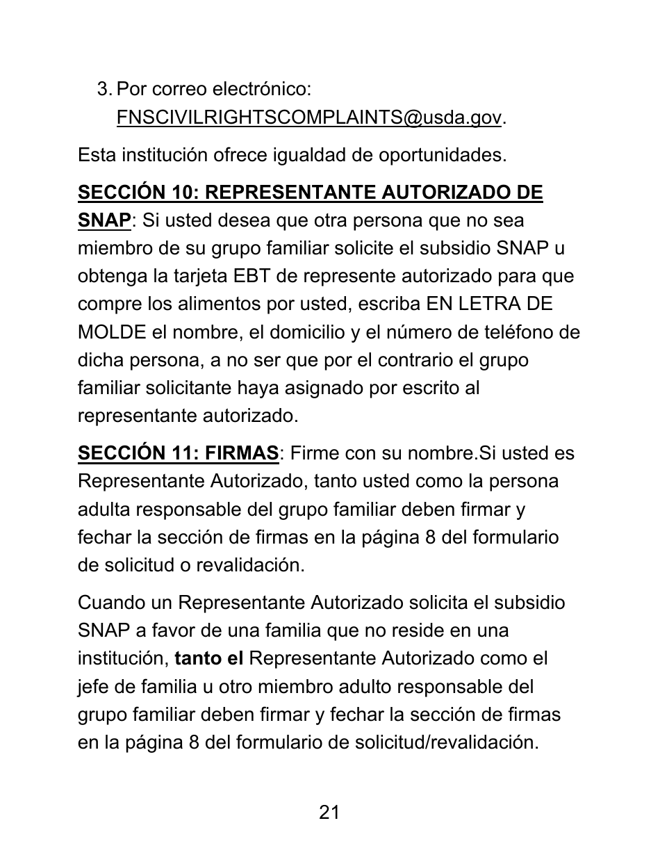 Instrucciones para Formulario LDSS-4826 LP Solicitud / Revalidacion Para El Programa De Asistencia Nutricional Suplementaria (Snap) - Letra Grande - New York (Spanish), Page 21