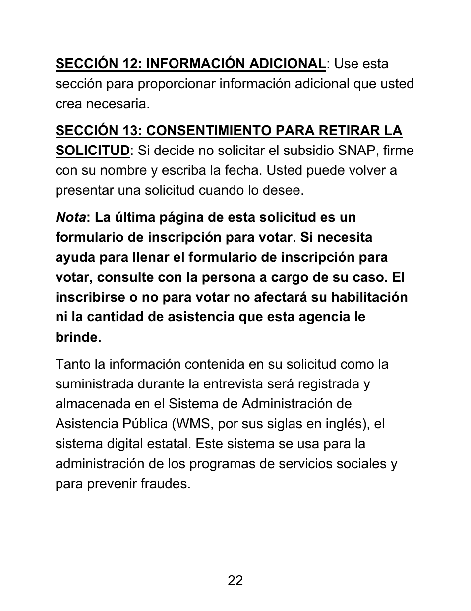 Instrucciones para Formulario LDSS-4826 LP Solicitud / Revalidacion Para El Programa De Asistencia Nutricional Suplementaria (Snap) - Letra Grande - New York (Spanish), Page 22