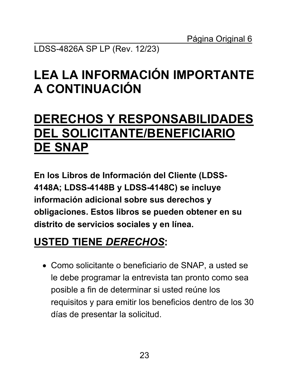 Instrucciones para Formulario LDSS-4826 LP Solicitud / Revalidacion Para El Programa De Asistencia Nutricional Suplementaria (Snap) - Letra Grande - New York (Spanish), Page 23