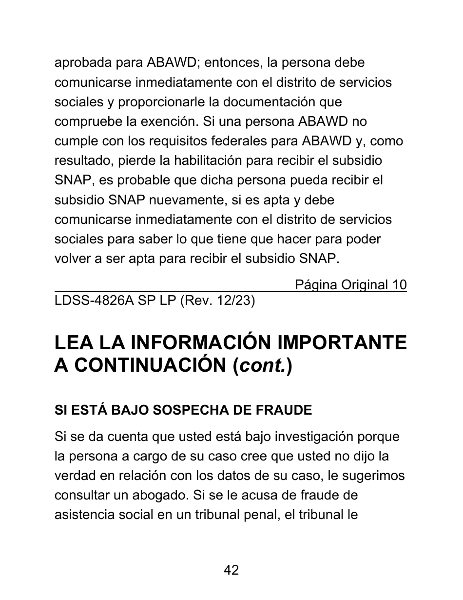Instrucciones para Formulario LDSS-4826 LP Solicitud / Revalidacion Para El Programa De Asistencia Nutricional Suplementaria (Snap) - Letra Grande - New York (Spanish), Page 42