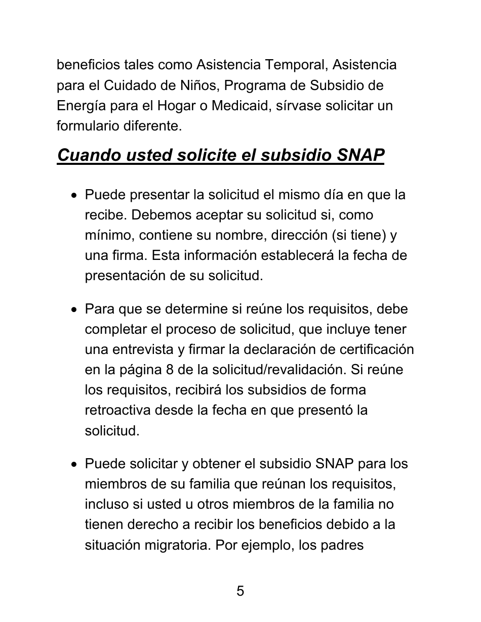 Instrucciones para Formulario LDSS-4826 LP Solicitud / Revalidacion Para El Programa De Asistencia Nutricional Suplementaria (Snap) - Letra Grande - New York (Spanish), Page 5