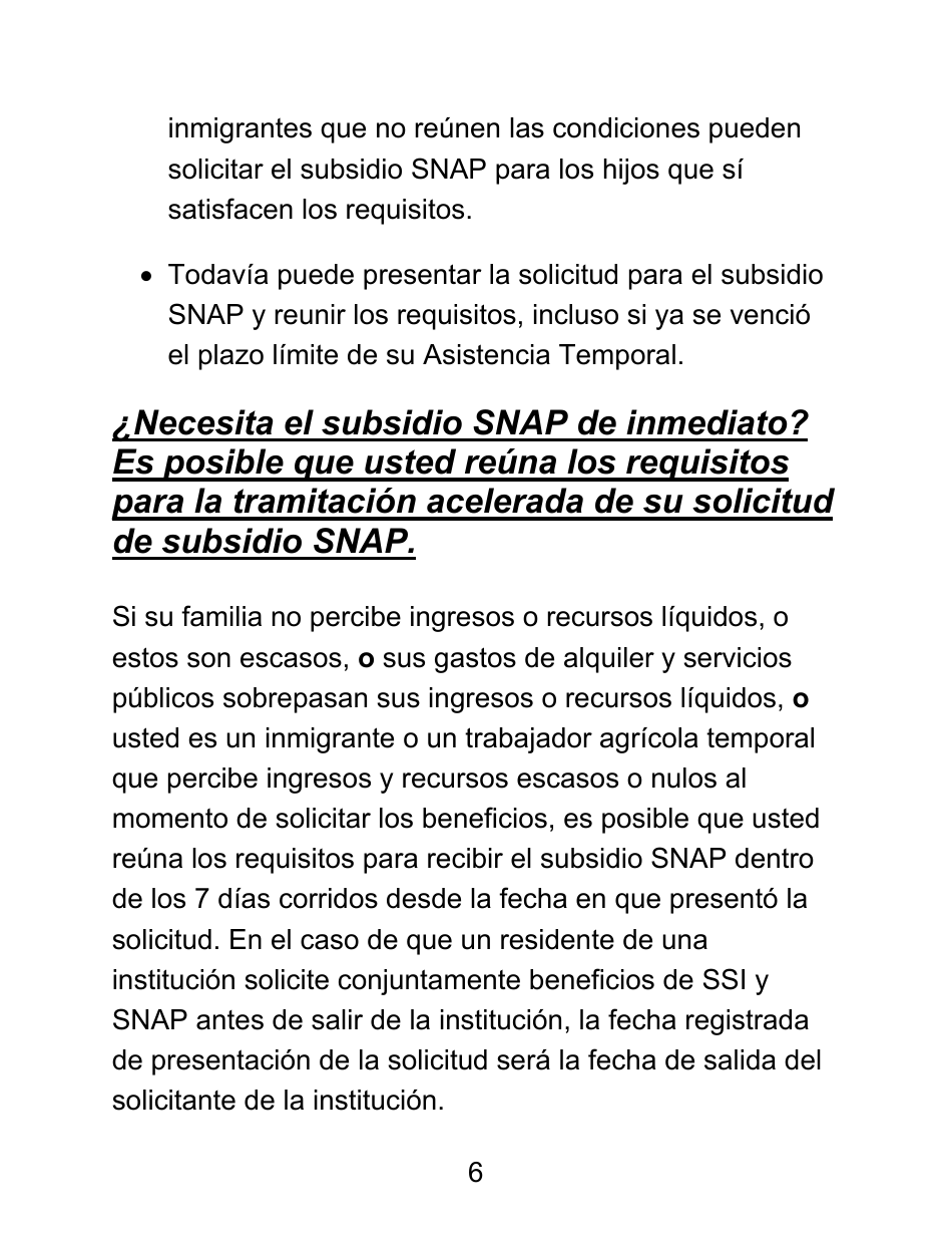 Instrucciones para Formulario LDSS-4826 LP Solicitud / Revalidacion Para El Programa De Asistencia Nutricional Suplementaria (Snap) - Letra Grande - New York (Spanish), Page 6