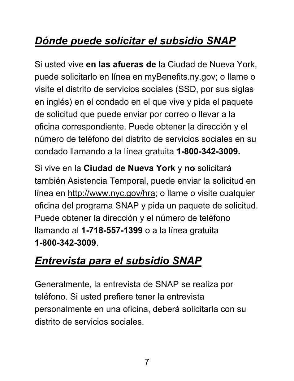 Instrucciones para Formulario LDSS-4826 LP Solicitud / Revalidacion Para El Programa De Asistencia Nutricional Suplementaria (Snap) - Letra Grande - New York (Spanish), Page 7