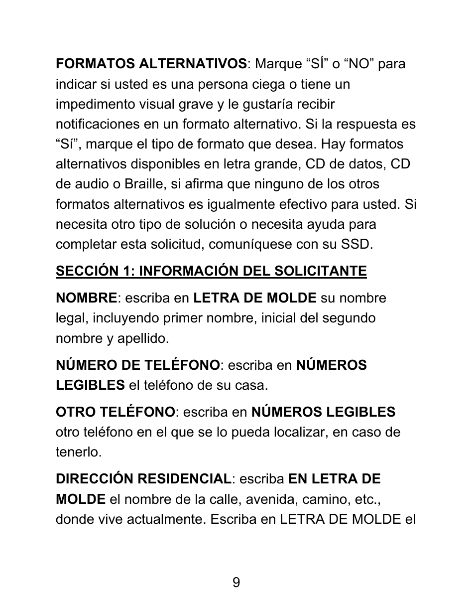 Instrucciones para Formulario LDSS-4826 LP Solicitud / Revalidacion Para El Programa De Asistencia Nutricional Suplementaria (Snap) - Letra Grande - New York (Spanish), Page 9