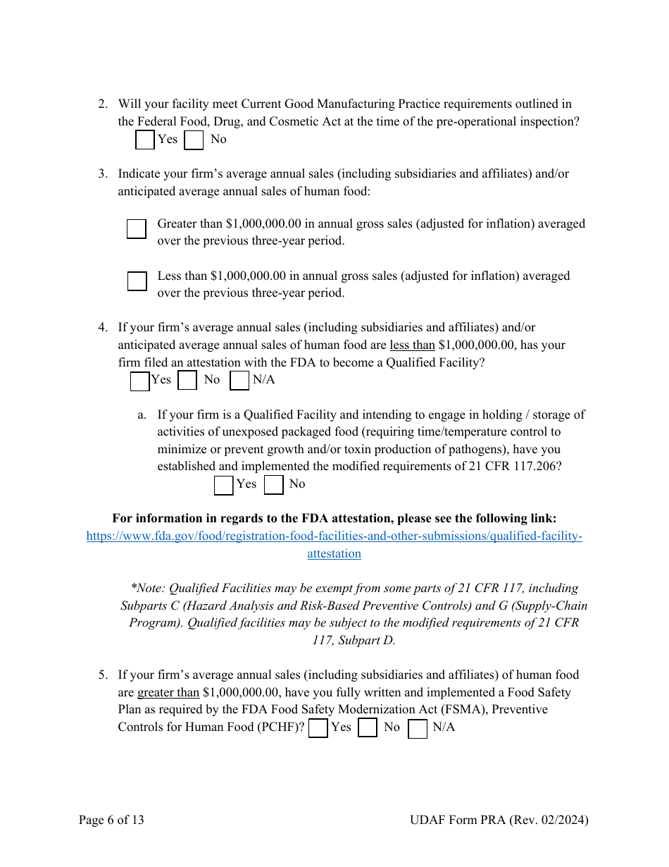 UDAF Form PRA Manufactured Food Establishment Plan Review Application - Utah, Page 6