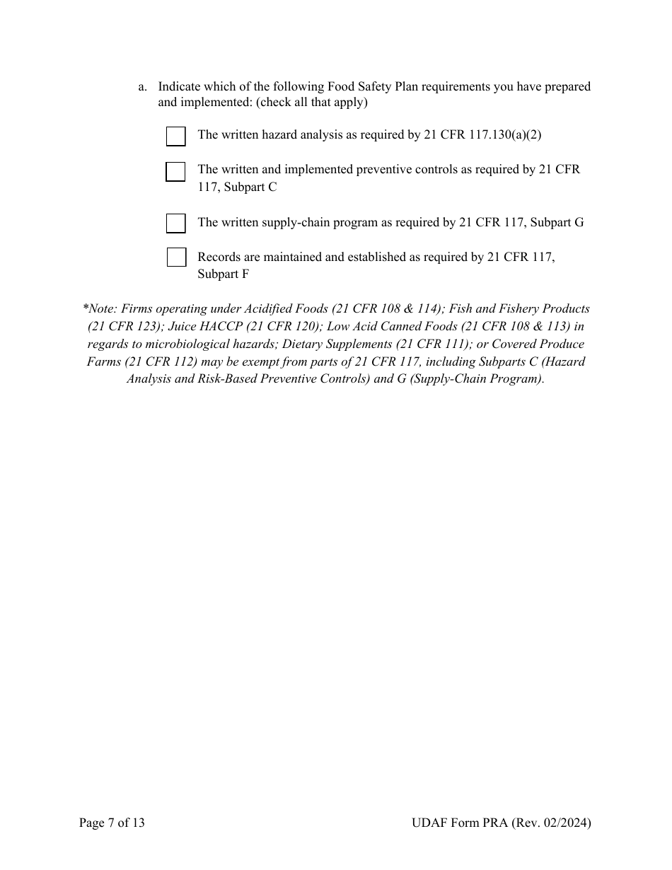 UDAF Form PRA Manufactured Food Establishment Plan Review Application - Utah, Page 7