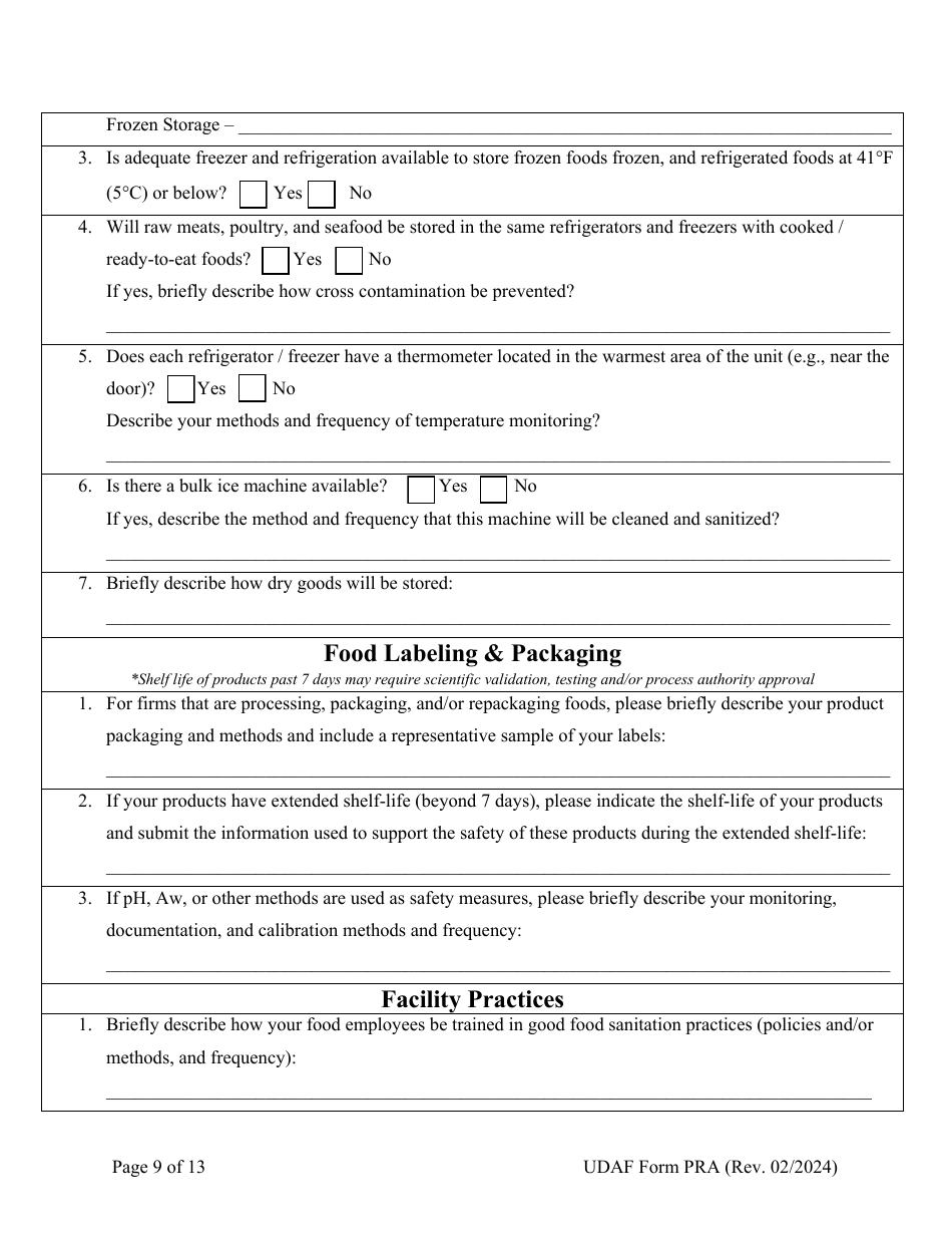 UDAF Form PRA Manufactured Food Establishment Plan Review Application - Utah, Page 9
