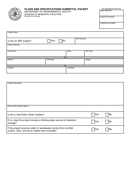Form SFN62132 Plans and Specifications Submittal Packet - North Dakota