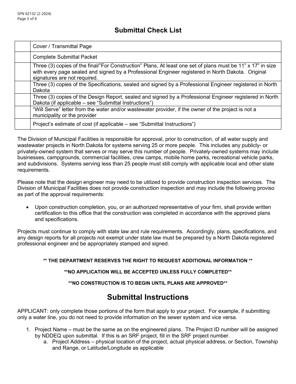 Form SFN62132 Plans and Specifications Submittal Packet - North Dakota, Page 3