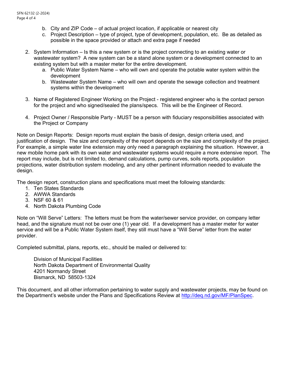 Form SFN62132 Plans and Specifications Submittal Packet - North Dakota, Page 4
