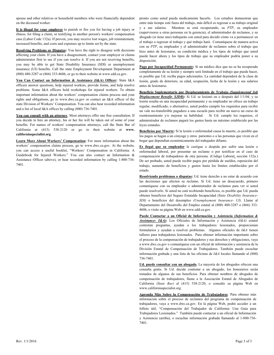 Form IA1 Information and Assistance Unit Guide - Workers Compensation Claim Form - California (English / Spanish), Page 5