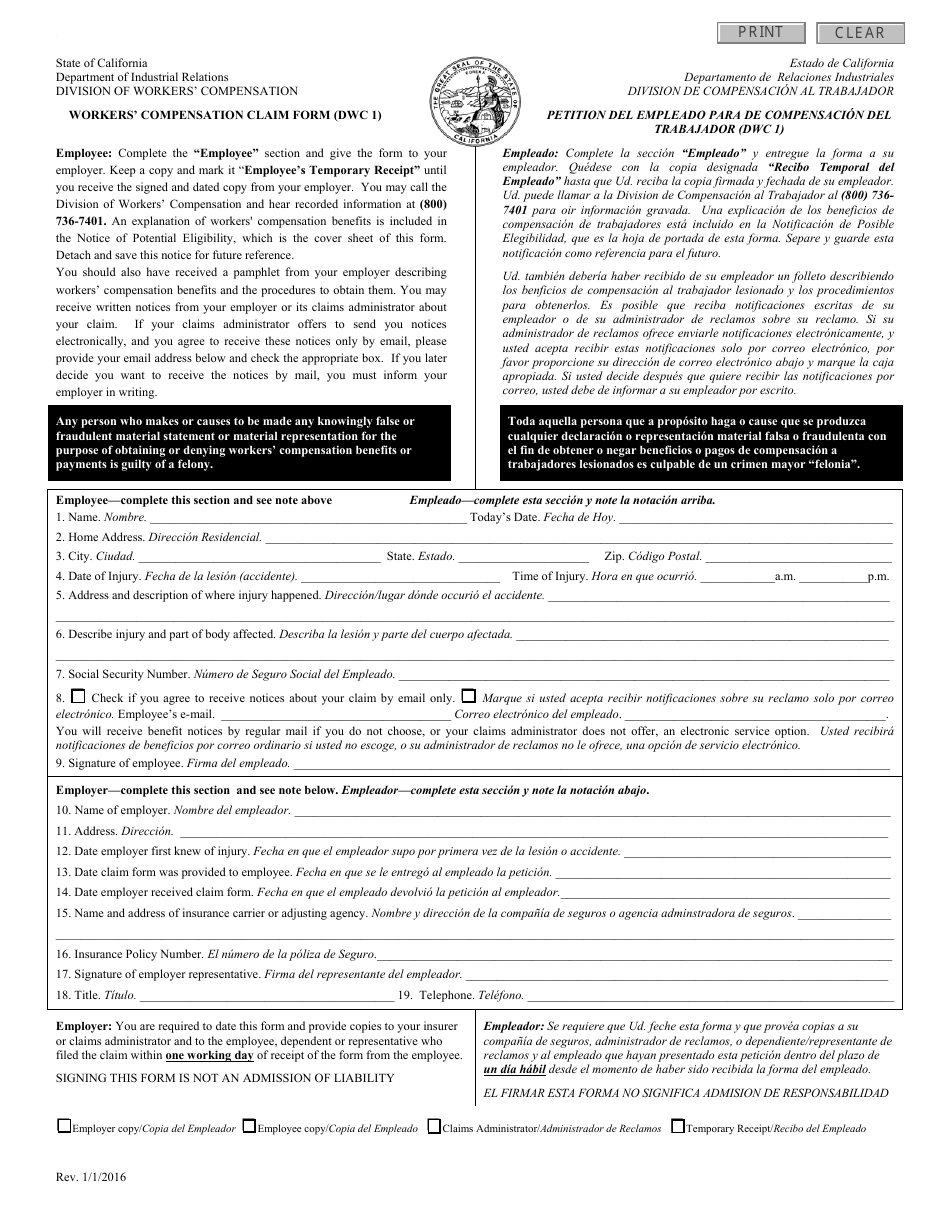 Form IA1 Information and Assistance Unit Guide - Workers Compensation Claim Form - California (English / Spanish), Page 6