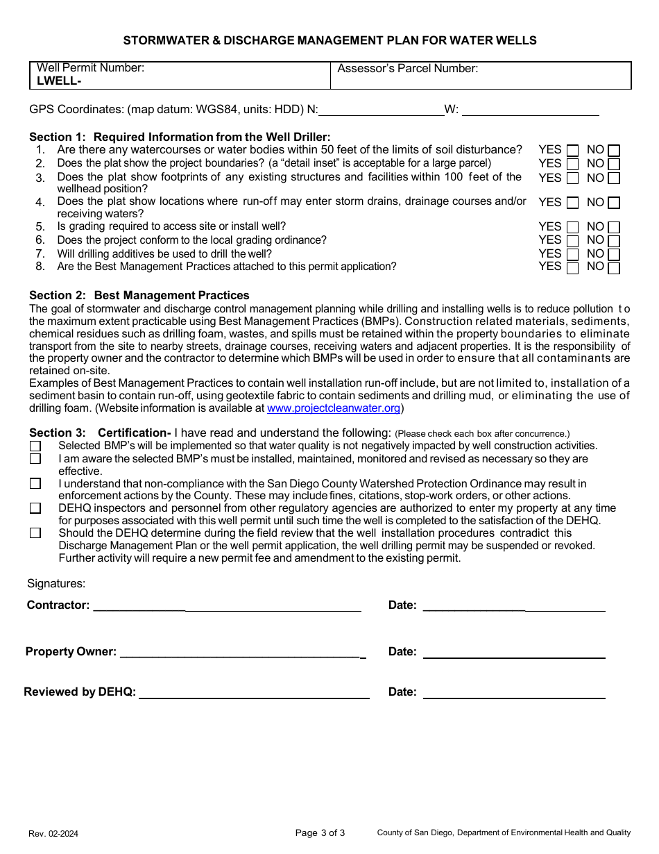 Water Well Permit Application - County of San Diego, California, Page 3