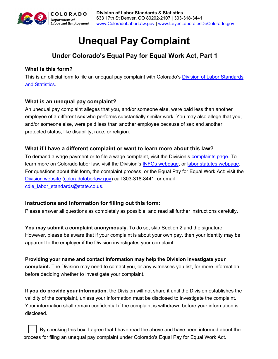 Unequal Pay Complaint - Colorado, Page 1
