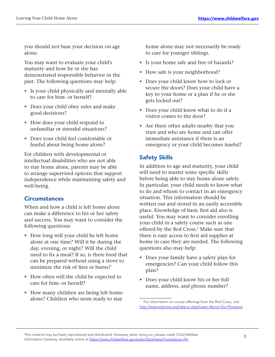 Leaving Your Child Home Alone - Factsheet for Families, Page 3