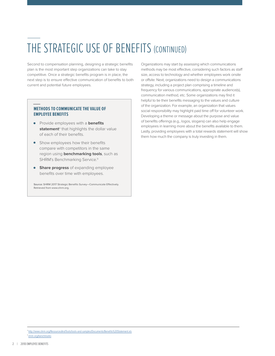 2018 Employee Benefits the Evolution of Benefits - Society for Human Resource Management, Page 6