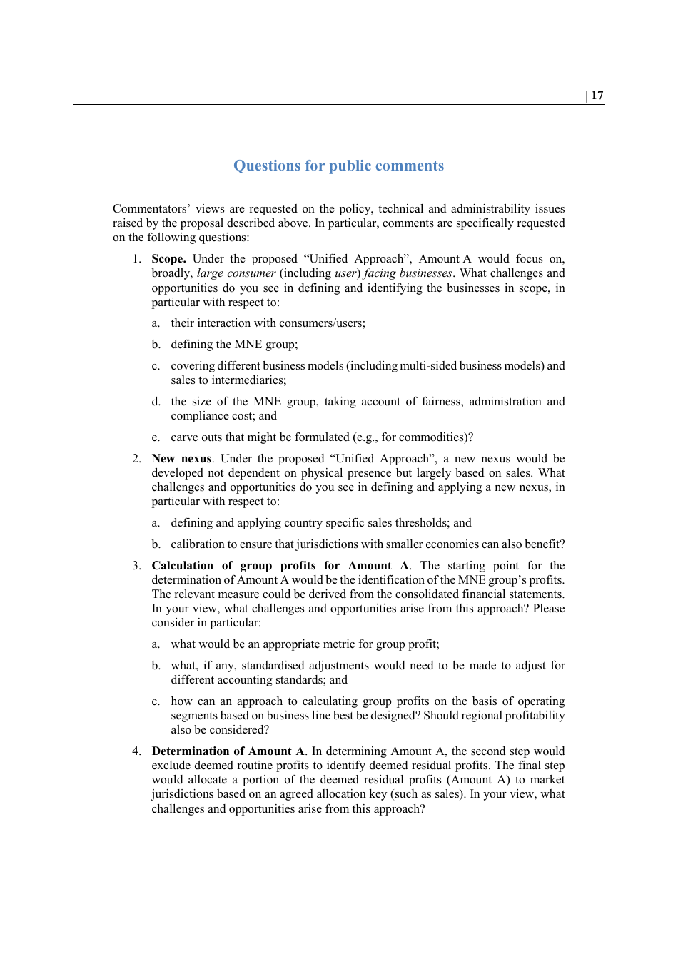 Oecd Public Consultation Document: Secretariat Proposal for a unified Approach Under Pillar One - 9 October 2019 - 12 November 2019, Page 20