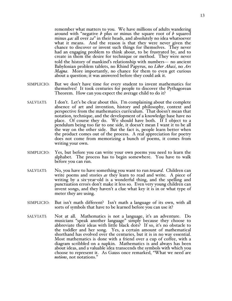 A Mathematicians Lament - Paul Lockhart, Page 13