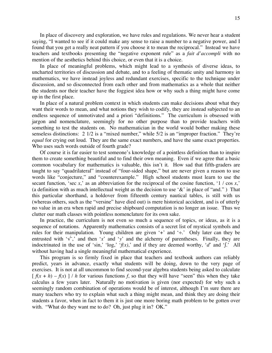 A Mathematicians Lament - Paul Lockhart, Page 15