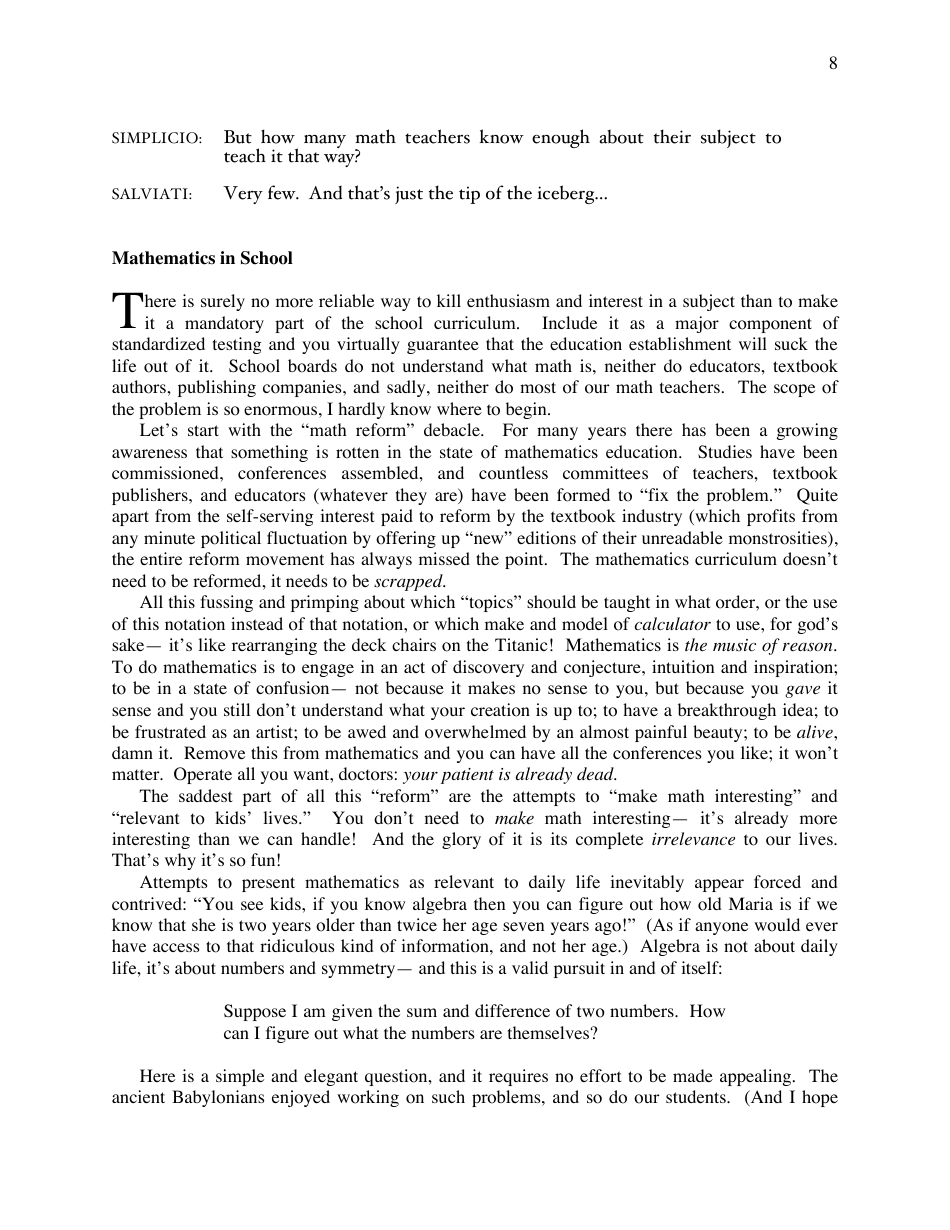 A Mathematicians Lament - Paul Lockhart, Page 8