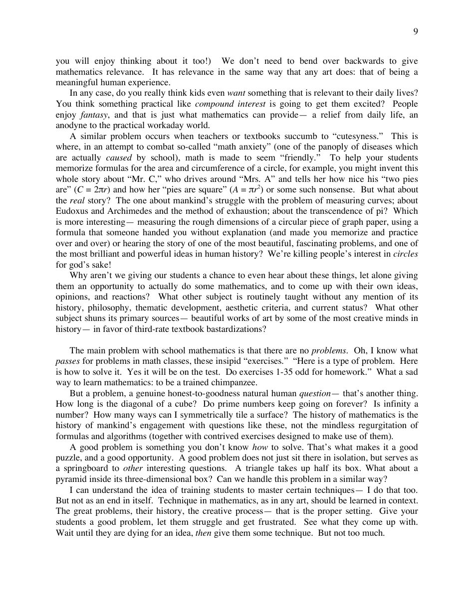 A Mathematicians Lament - Paul Lockhart, Page 9