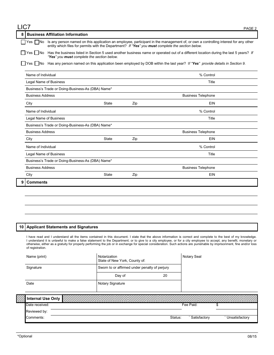 Form LIC7 Safety Registration Form - New York City, Page 2